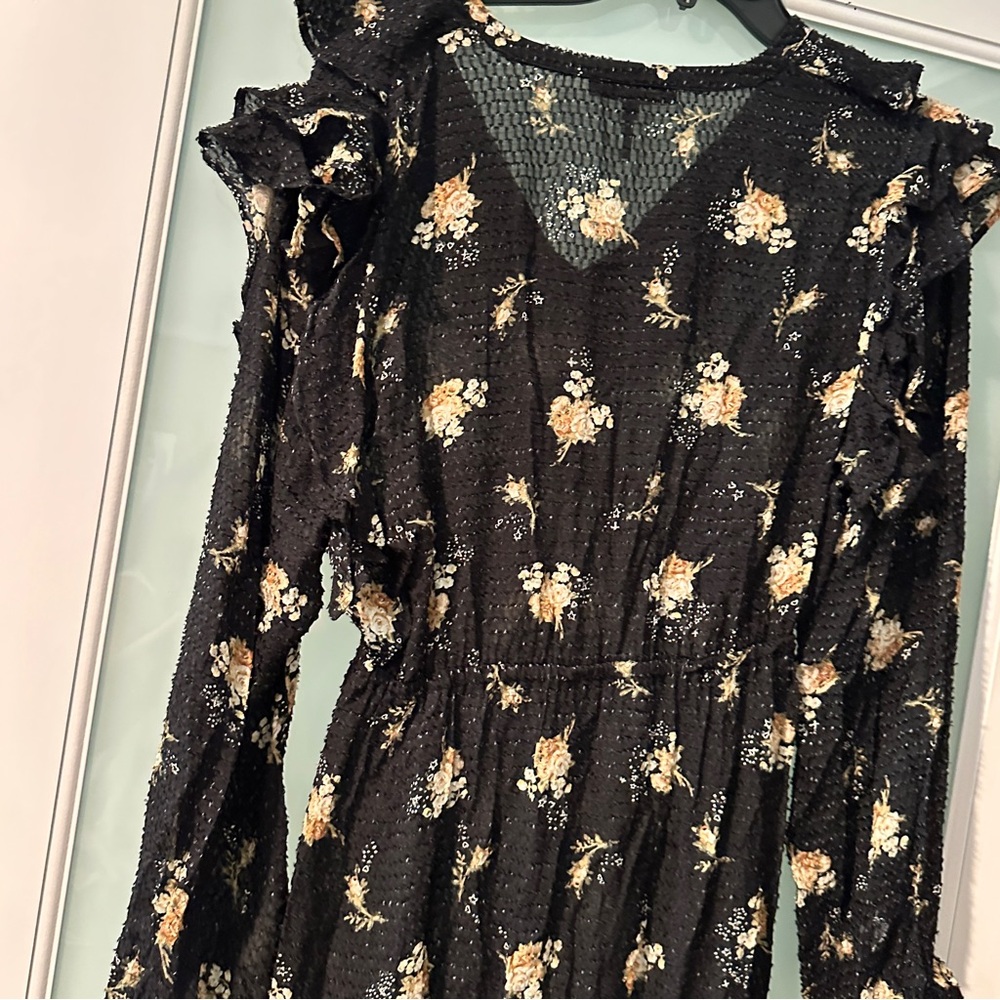 Maje Rider Midi Print on Black Floral Textured Dress Euro Size 36 - Picture 7 of 12